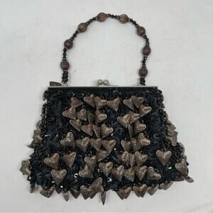 Vintage 80's Love Heart Beaded Kiss Lock Evening Bag